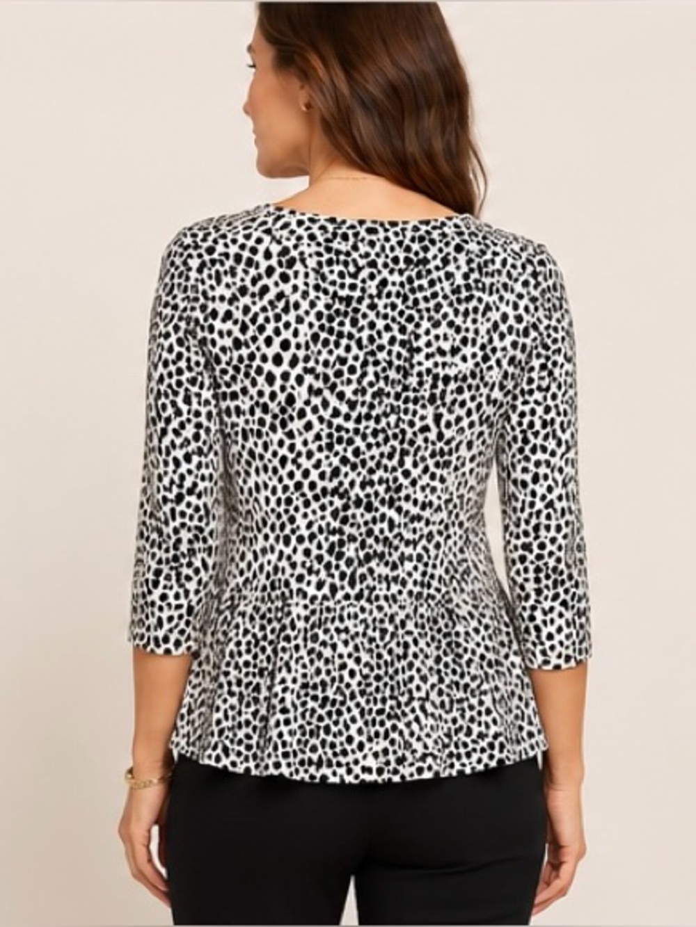 Ann Taylor Leopard Animal Print Peplum Top 3/4 Sleeve Medium - Picture 11 of 13
